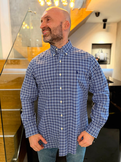 Camisa Polo R.L hombre Algodón Cuadros Azules Caballo Azul