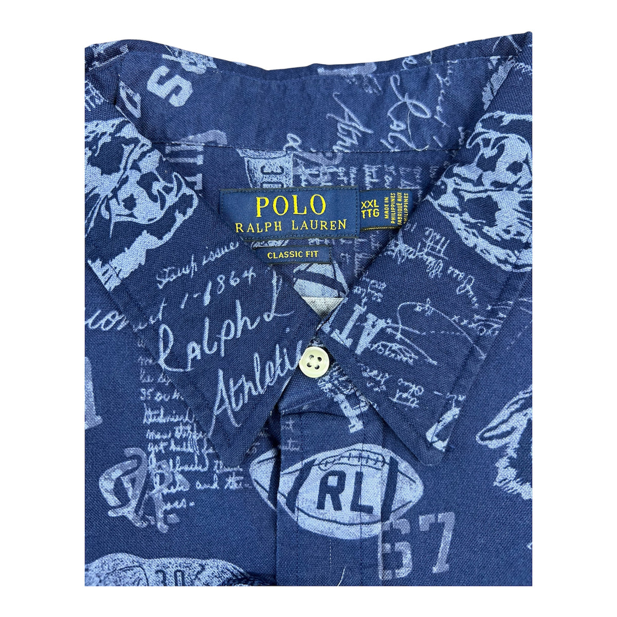 Camisa Polo R.L hombre Oxford Azul Estampado