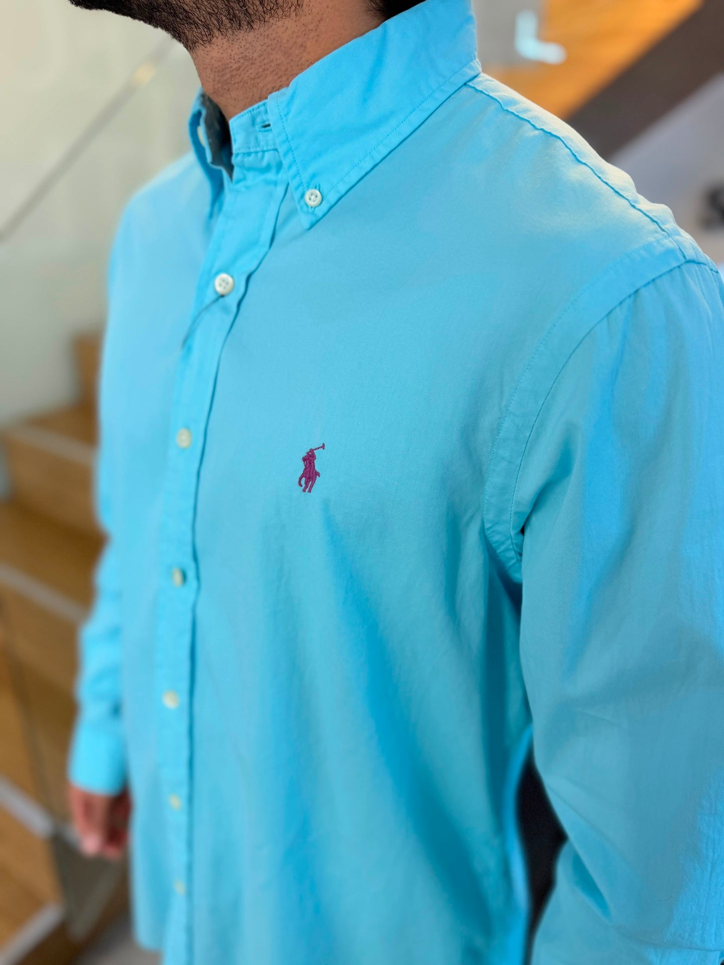 Camisa Polo R.L hombre Algodón Celeste Caballo Uva
