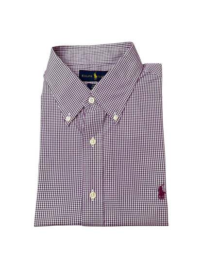 Camisa Polo R.L hombre Algodón Slim Fit Cuadros Morados Caballo Morado