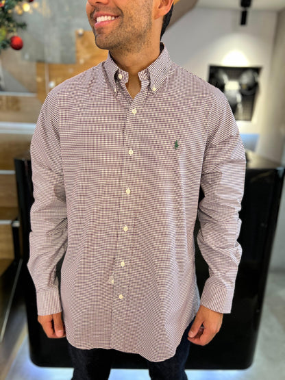 Camisa Polo R.L hombre Algodón Custom Fit Cuadros Morados