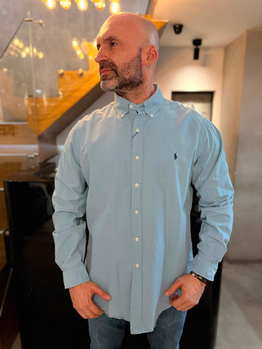 Camisa Polo R.L hombre Oxford Azul Turquesa Caballo Azul