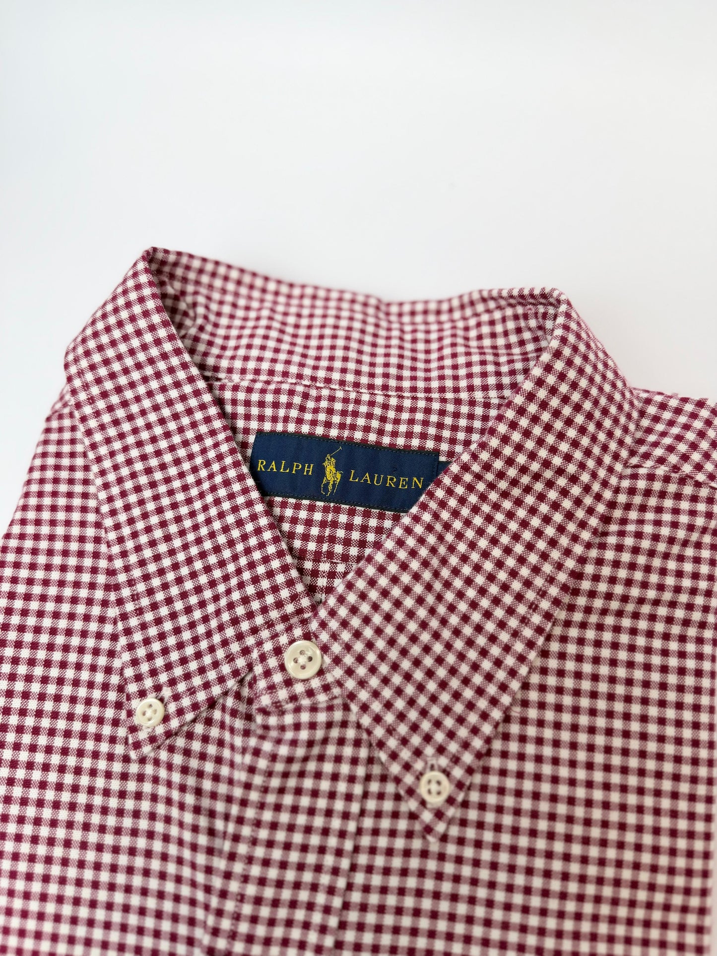 Camisa Polo R.L hombre Oxford Cuadros Vinotinto Caballo Azul