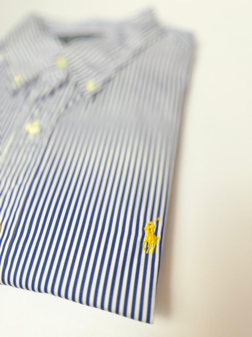 Camisa Polo R.L hombre Algodón Rayas Azules Caballo Amarillo