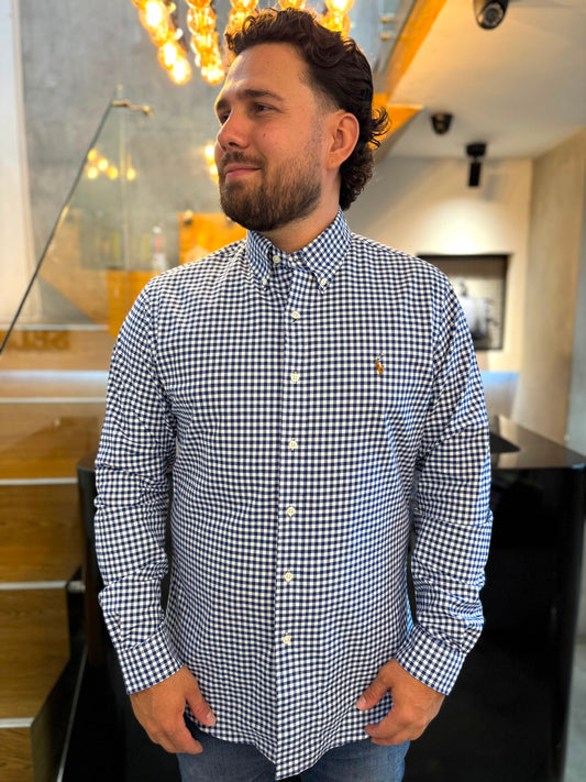 Camisa Polo R.L hombre Oxford Custom fit Cuadros Azules Caballo Multicolor
