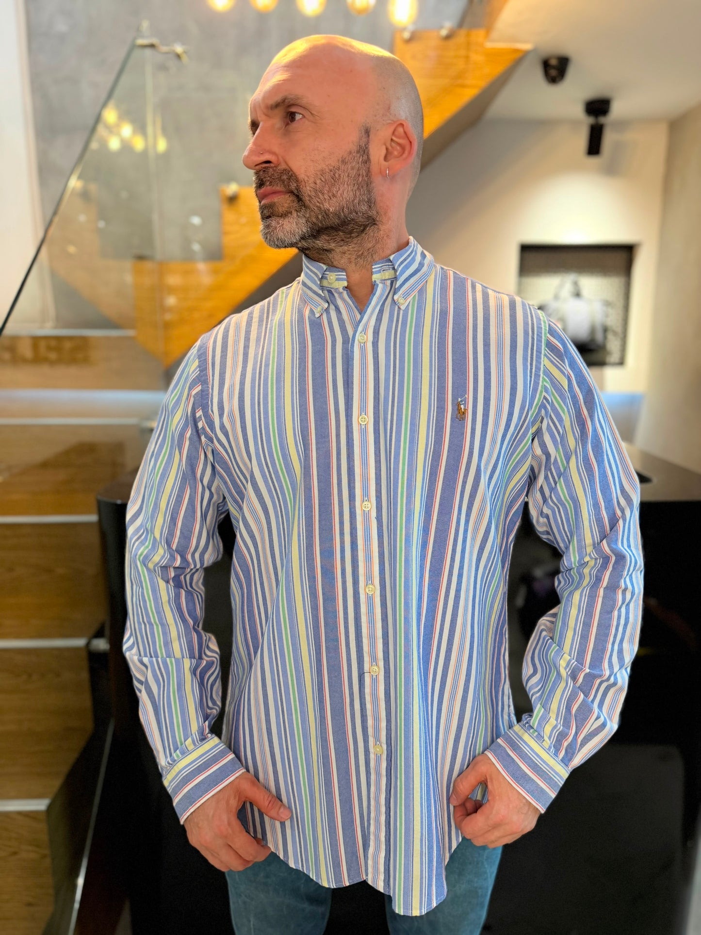 Camisa Polo R.L hombre Oxford Rayas Colores Caballo Multicolor