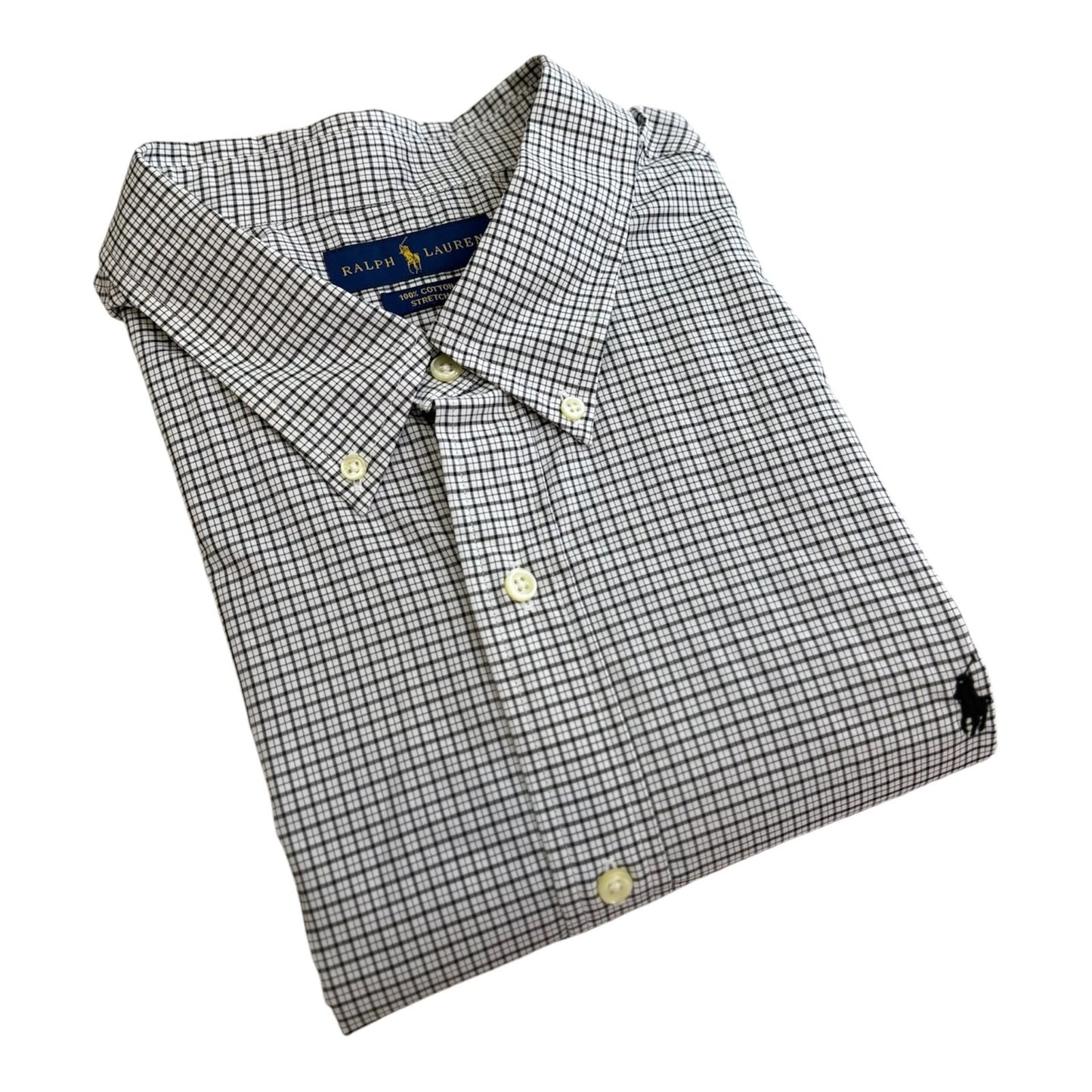 Camisa Polo R.L hombre Algodón Cuadros Blancos Con Negro Caballo Negro