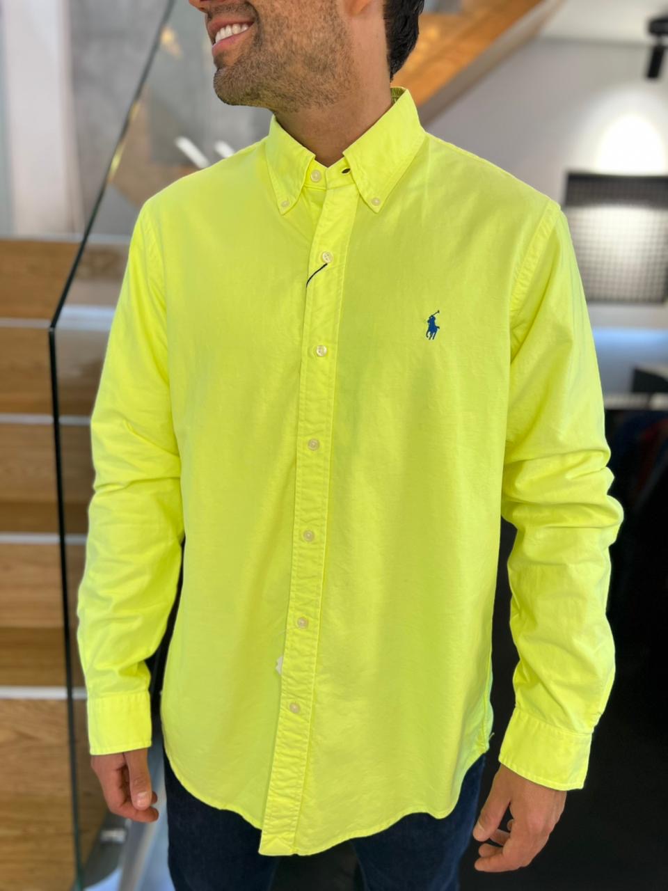 Camisa Polo R.L hombre Oxford Verde Neón