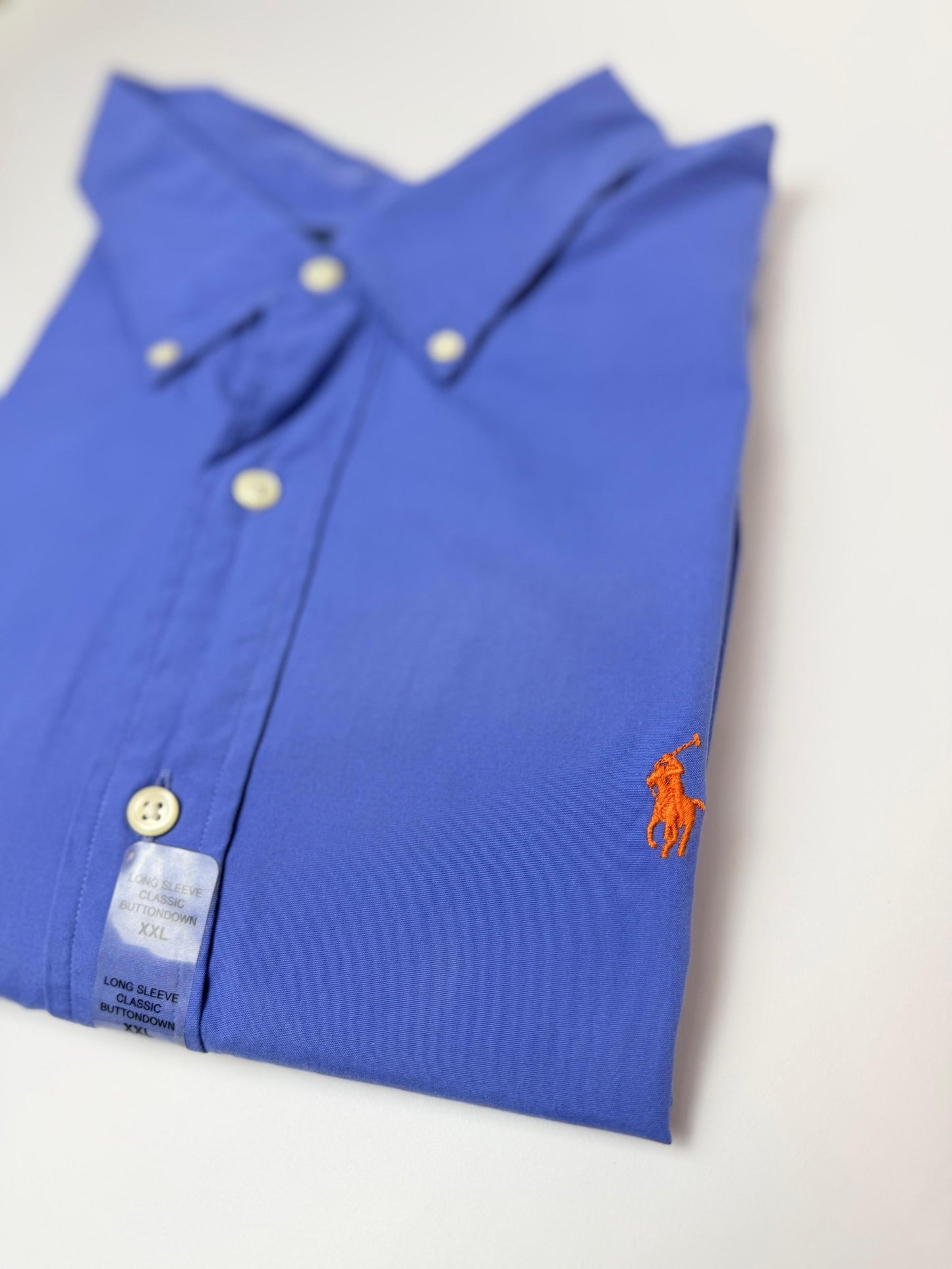 Camisa Polo R.L hombre Algodón Azul Caballo Naranja