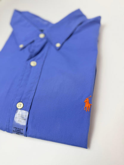 Camisa Polo R.L hombre Algodón Azul Caballo Naranja