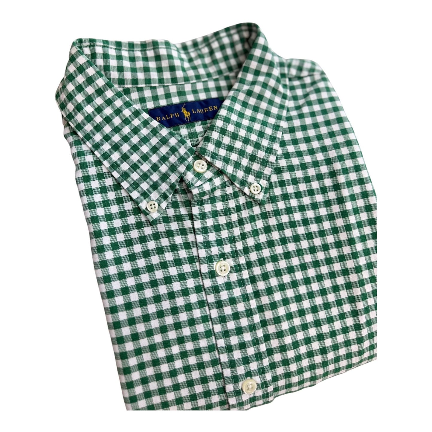Camisa Polo R.L hombre Oxford  Cuadros verdes Claros Con Blanco Caballo Multicolor