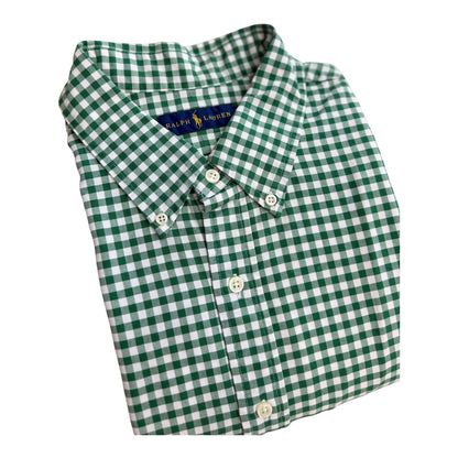 Camisa Polo R.L hombre Oxford  Cuadros verdes Claros Con Blanco Caballo Multicolor