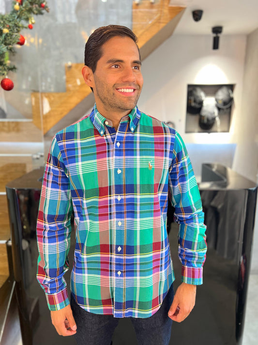 Camisa Polo R.L hombre Oxford Cuadros Caballo Multicolor