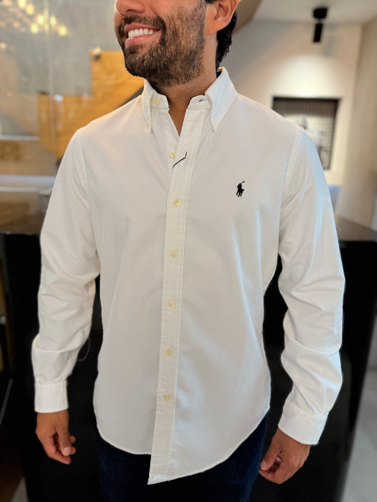 Camisa Polo R.L hombre Algodón Grueso Blanca Caballo Negro