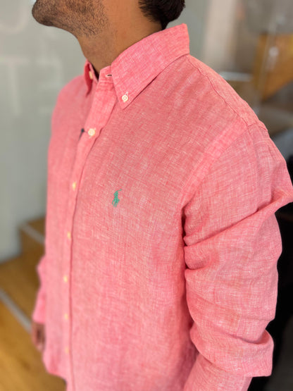 Camisa Polo R.L hombre Rosada Lino