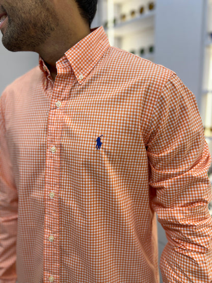 Camisa Polo R.L hombre Cuadros naranjas