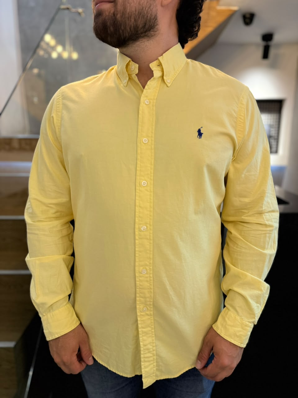 Camisa Polo R.L hombre Algodón Amarilla Caballo Azul