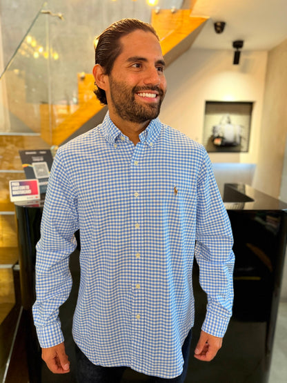 Camisa Polo R.L hombre Oxford Celeste Con Blanco Caballo Multicolor