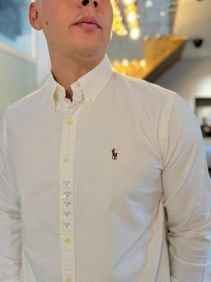Camisa Polo R.L hombre Oxford Blanca Caballo Multicolor