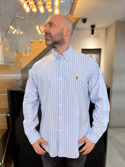 Camisa Polo R.L hombre Oxford Rayas Celestes Con Blanco Caballo Multicolor
