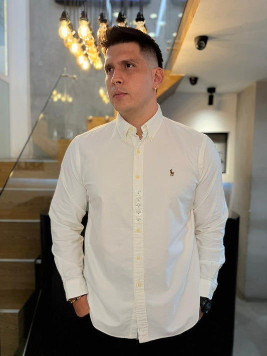 Camisa Polo R.L hombre Oxford Blanca Caballo Multicolor