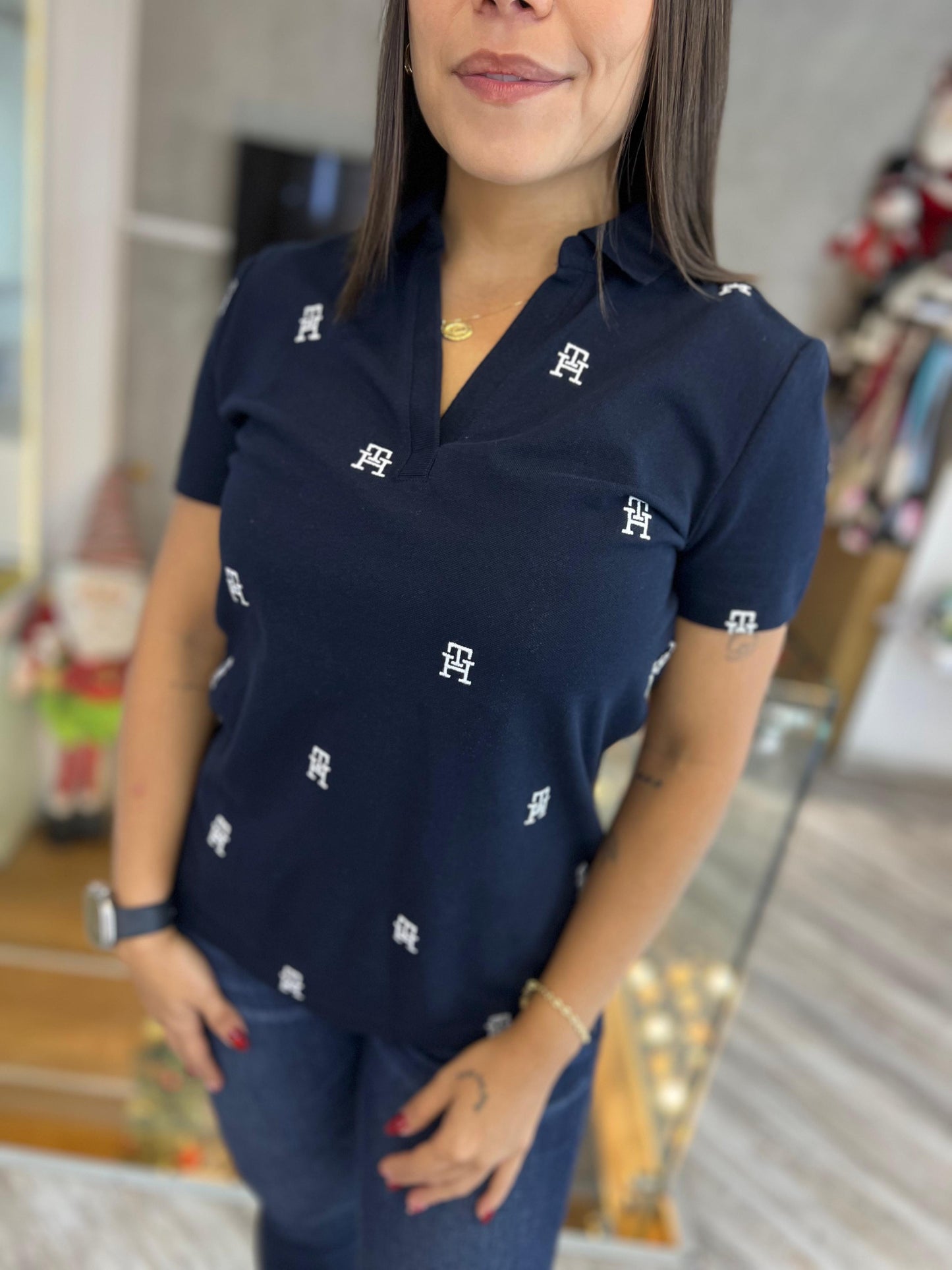 Polo Tommy Hilfiger Mujer Azul Escudos