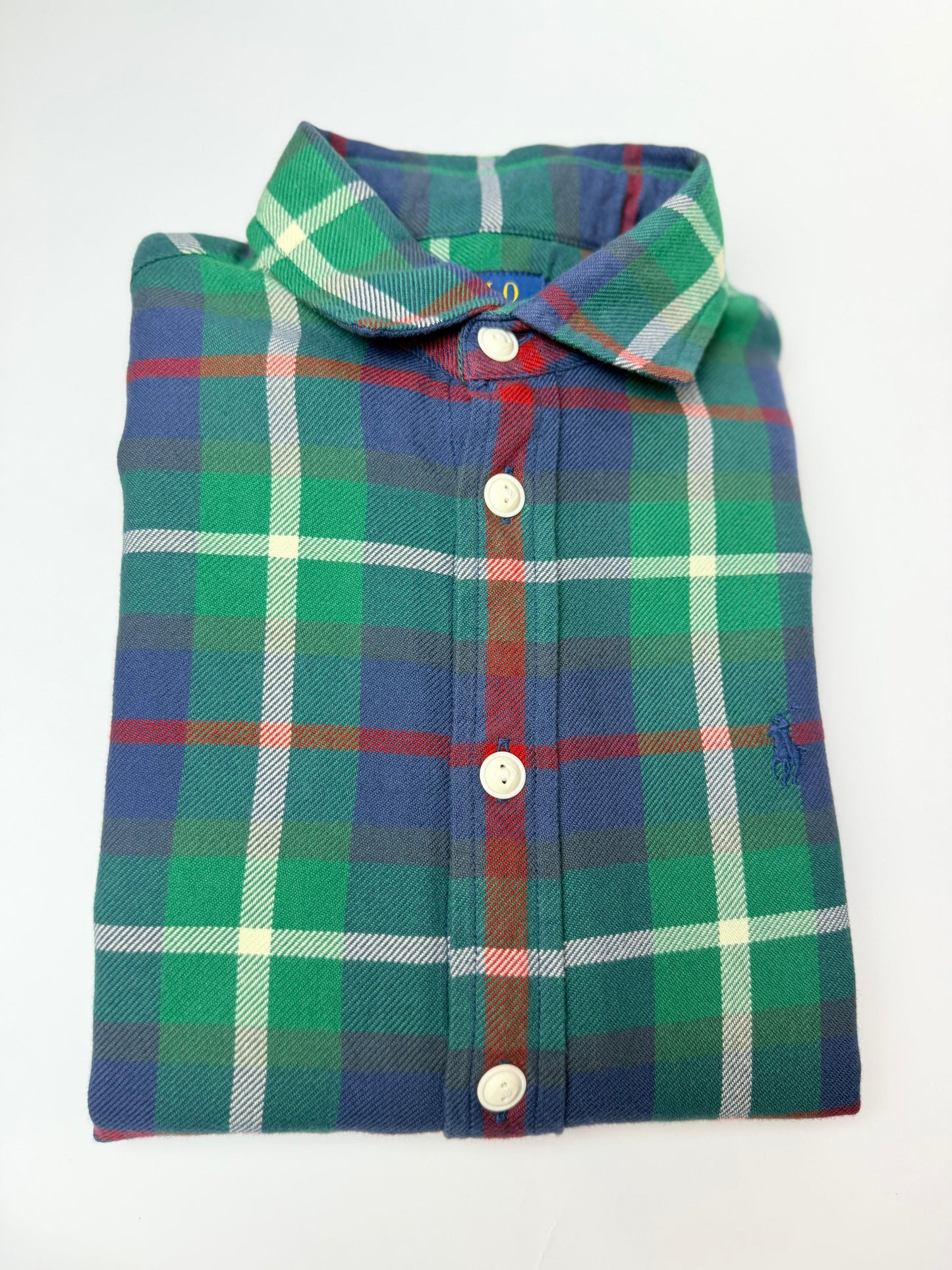 Camisa Polo R.L dama Algodón Suave Cuadros Verdes y Azules