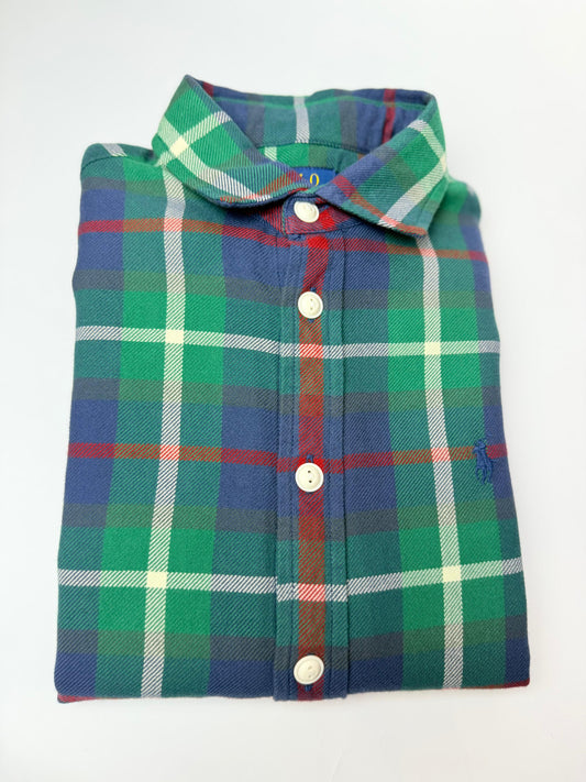 Camisa Polo R.L dama Algodón Suave Cuadros Verdes y Azules