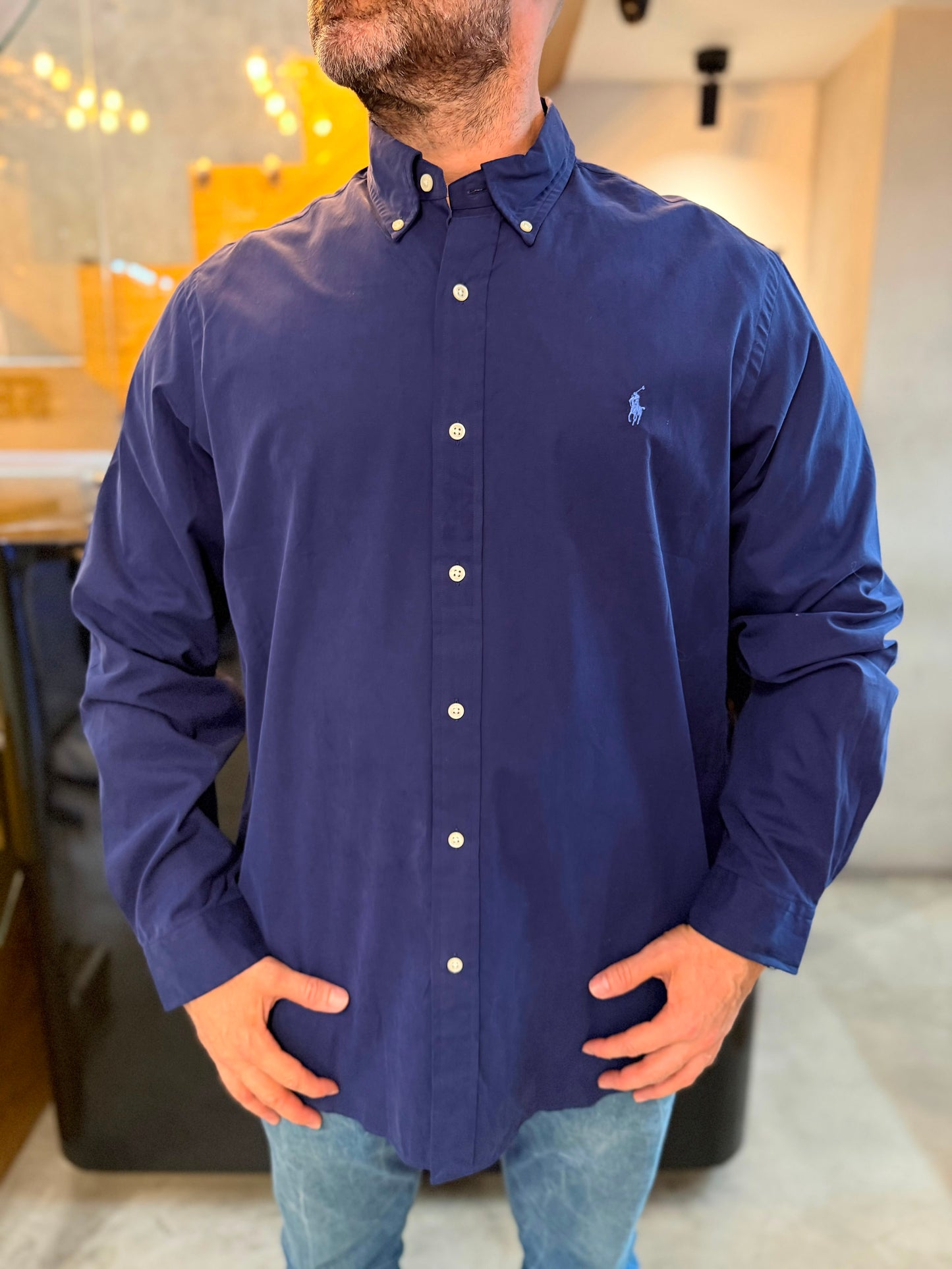Camisa Polo R.L hombre Algodón Azul Oscuro Caballo Celeste