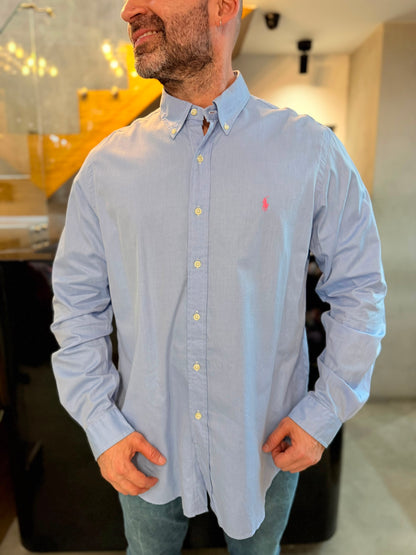 Camisa Polo R.L hombre Algodón Celeste Caballo Rosa