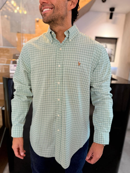 Camisa Polo R.L hombre Oxford Cuadros Verdes Caballo Multicolor