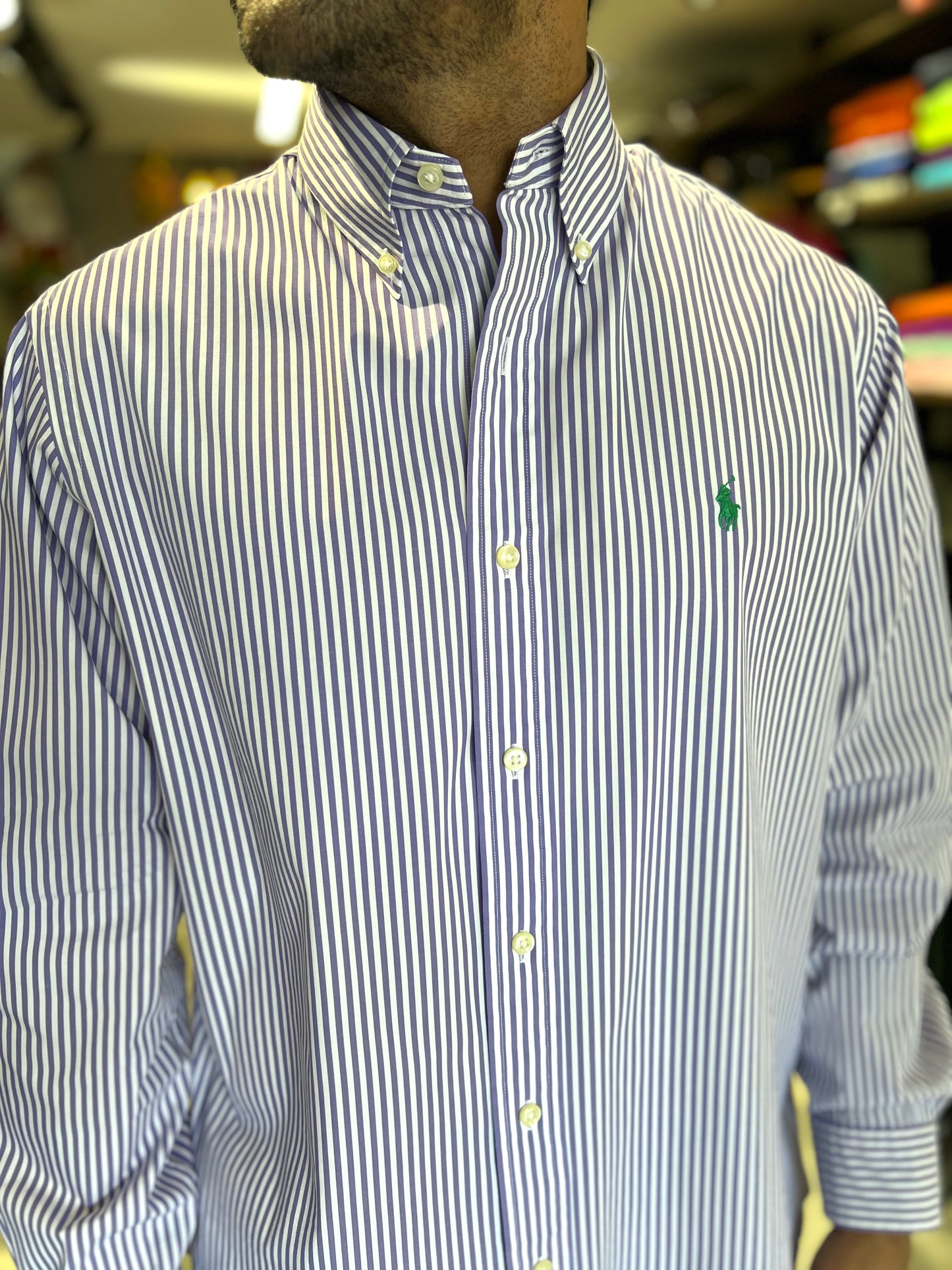 Camisa Polo R.L hombre Rayas Lilas