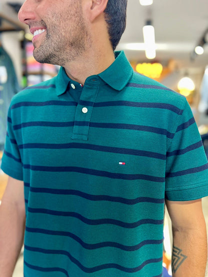 Polo Tommy Hilfiger Hombre Verde Lineas