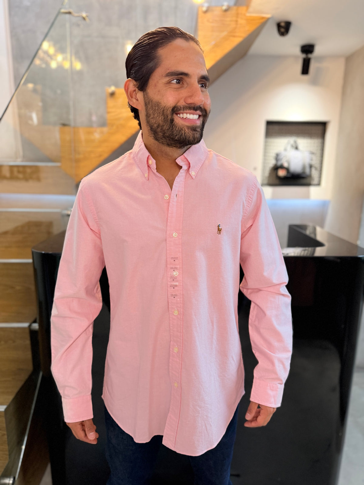 Camisa Polo R.L hombre Oxford Rosa Pastel Caballo Multicolor
