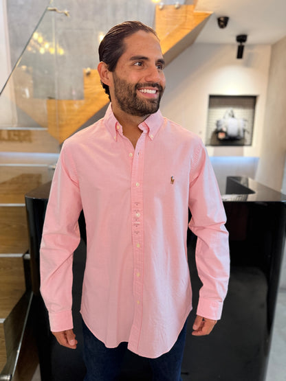 Camisa Polo R.L hombre Oxford Rosa Pastel Caballo Multicolor