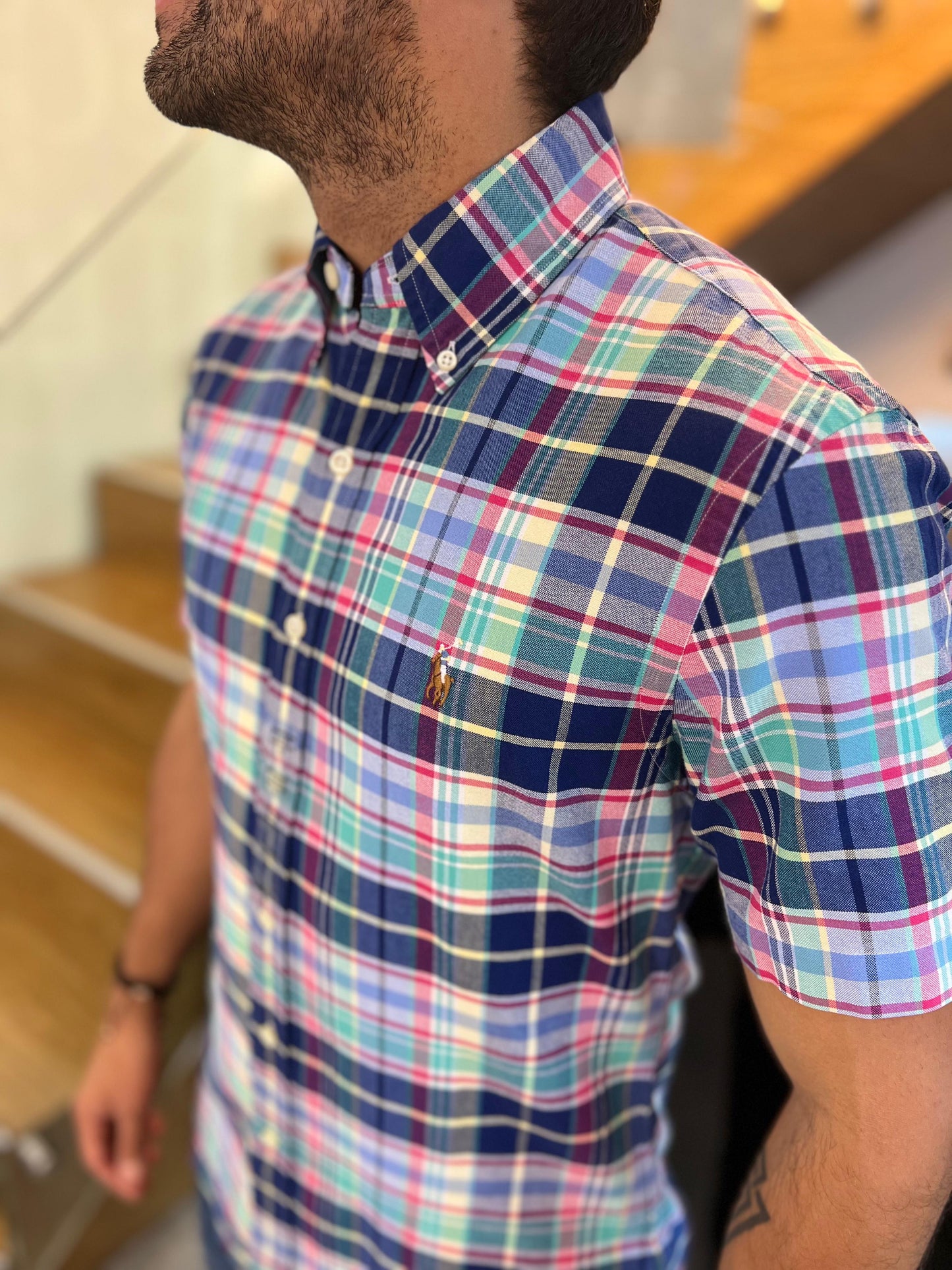 Camisa Polo R.L hombre Oxford Slim Fit Manga Corta