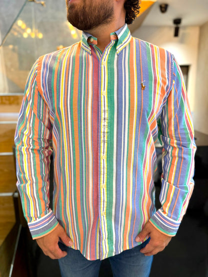Camisa Polo R.L hombre Oxford Custom Fit Rayas Colores Caballo Multicolor