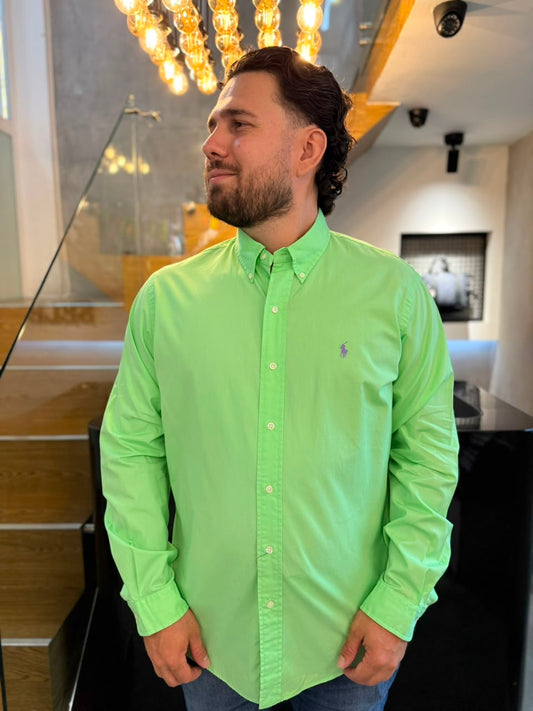 Camisa Polo R.L hombre Algodón Verde Limón Caballo Lila