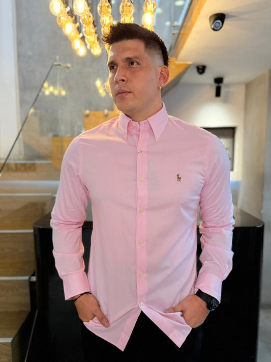 Camisa Polo R.L hombre Algodón Slim Fit Rosada Caballo Multicolor