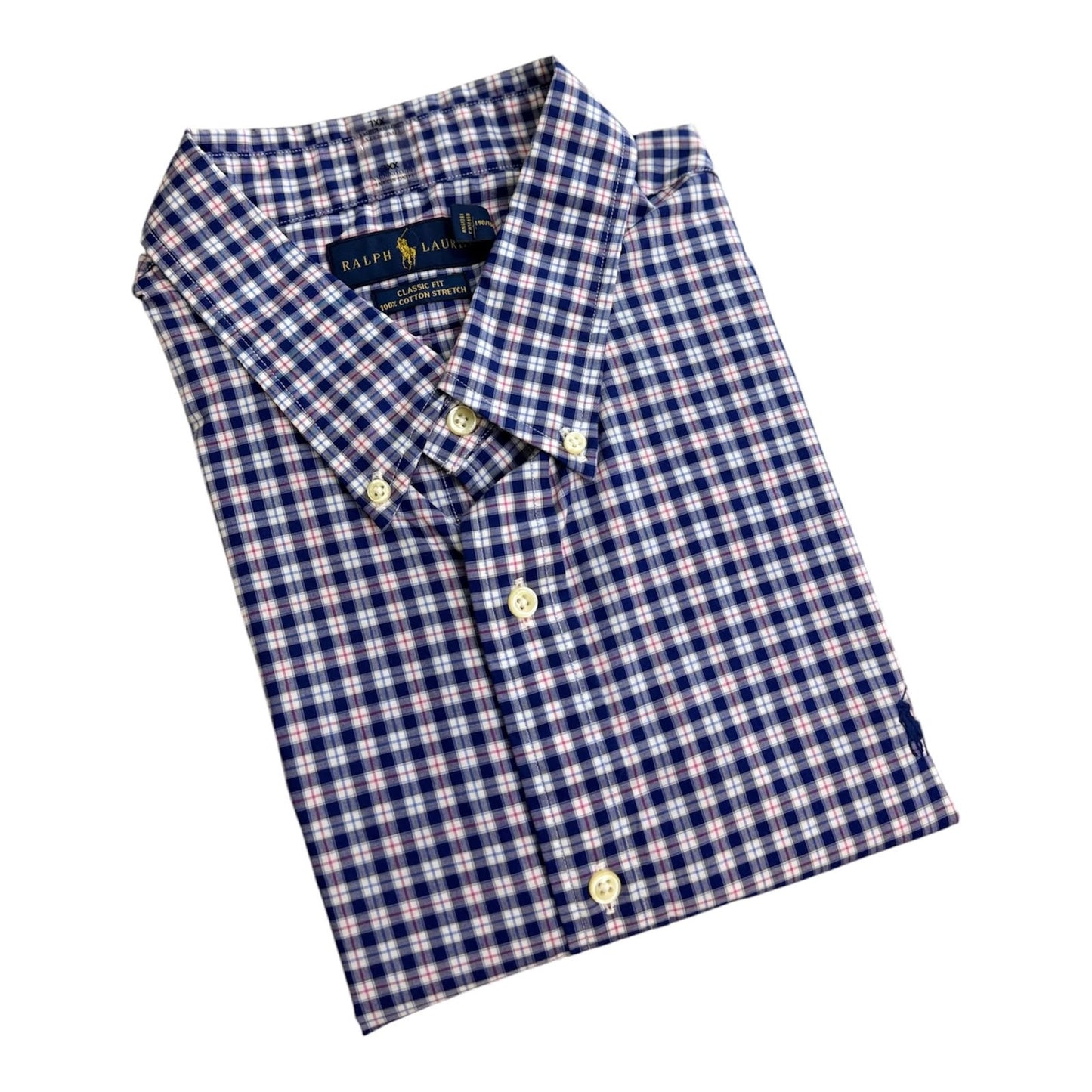 Camisa Polo R.L hombre Algodón Cuadros Azules Caballo Azul