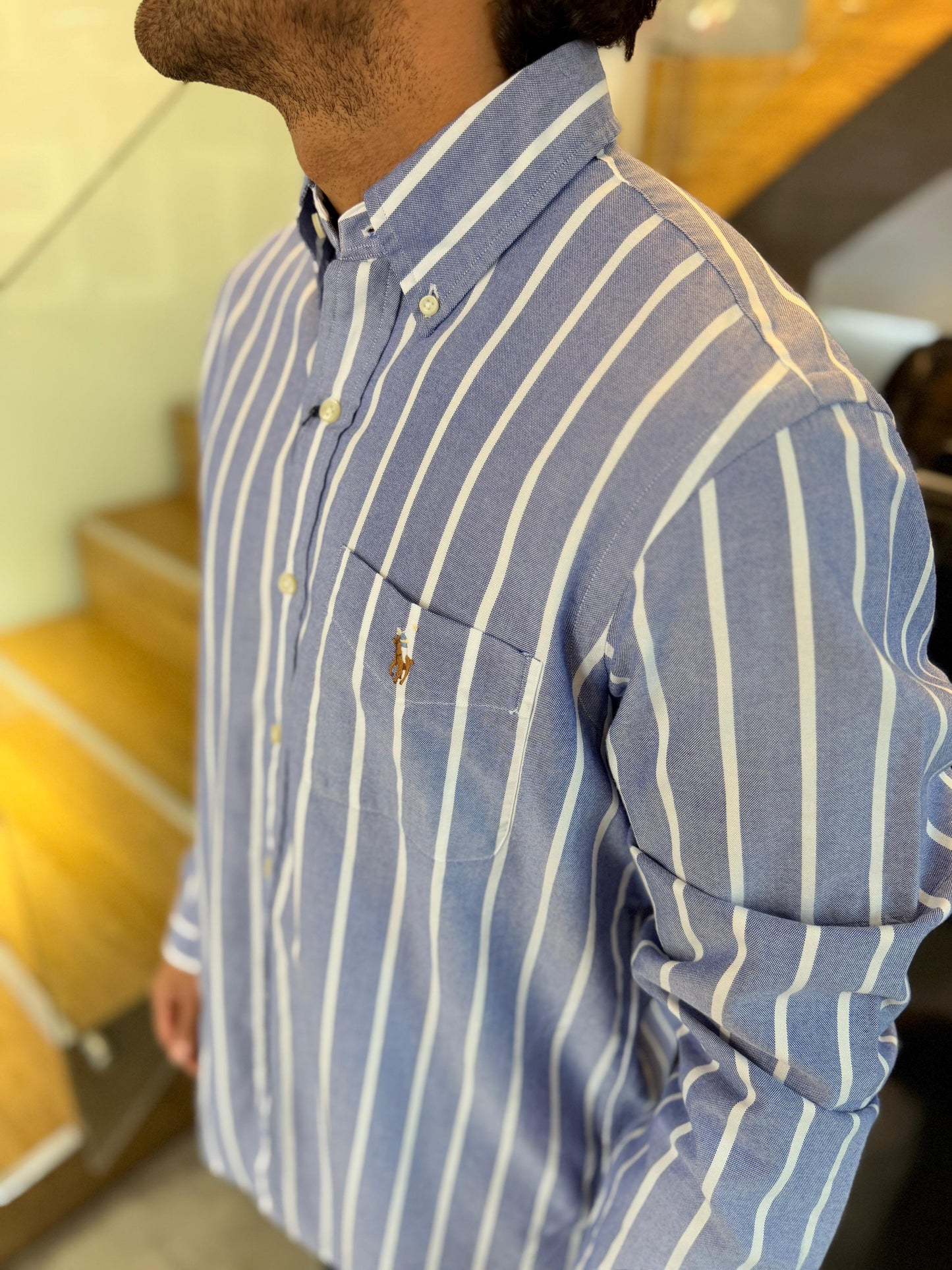 Camisa Polo R.L hombre Oxford Cuadros Rayas Azules Caballo Multicolor