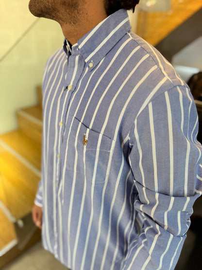Camisa Polo R.L hombre Oxford Cuadros Rayas Azules Caballo Multicolor