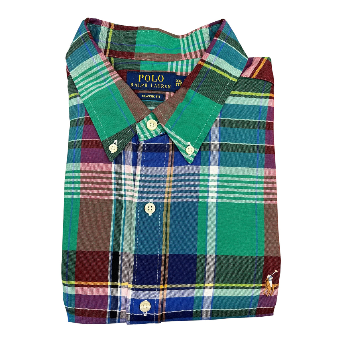 Camisa Polo R.L hombre Oxford Cuadros Verdes Con Rojo Caballo Multicolor