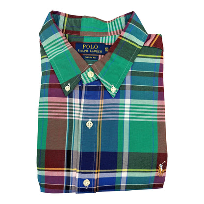Camisa Polo R.L hombre Oxford Cuadros Verdes Con Rojo Caballo Multicolor