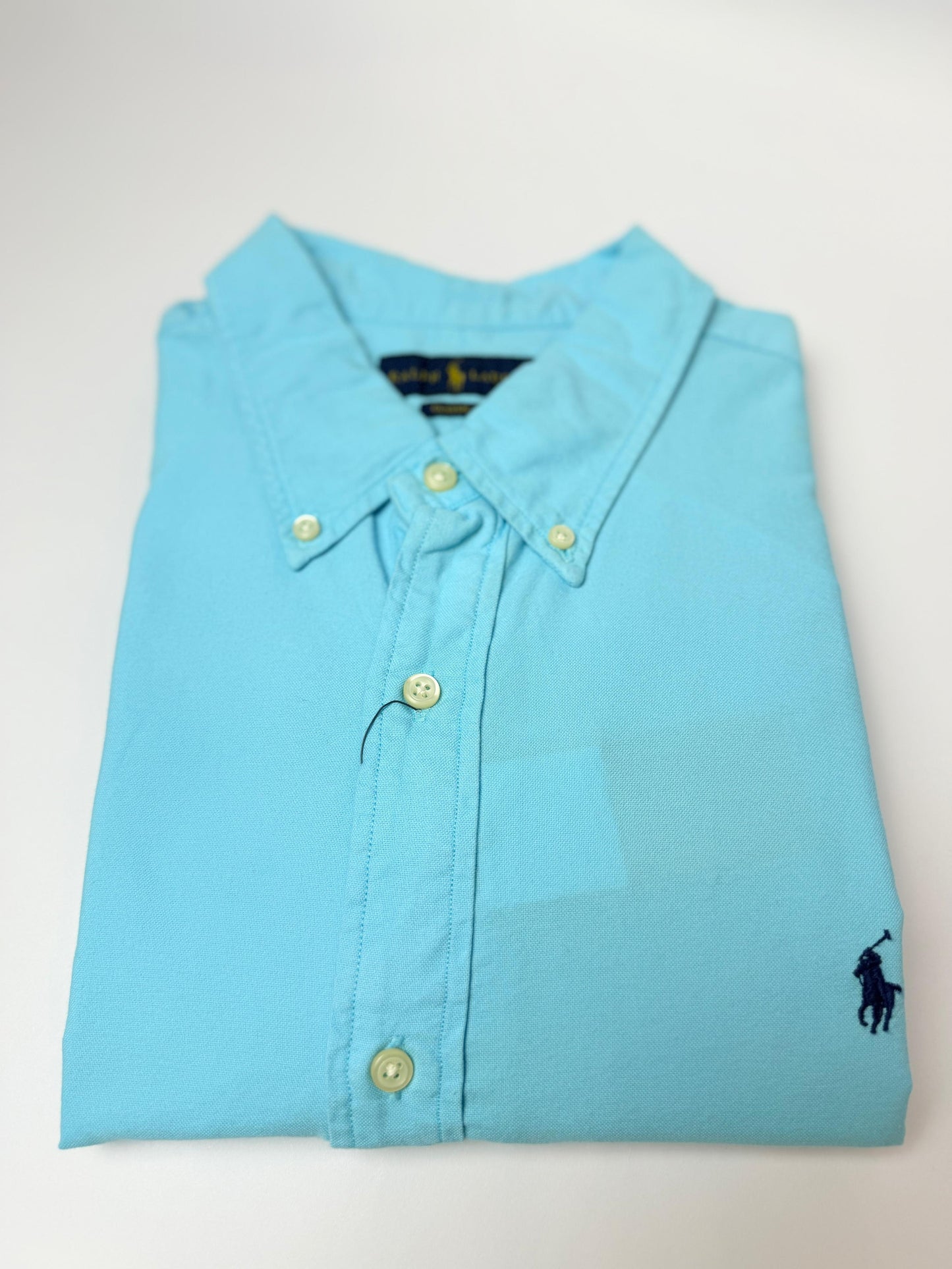 Camisa Polo R.L hombre Oxford Azul Cielo Caballo Azul
