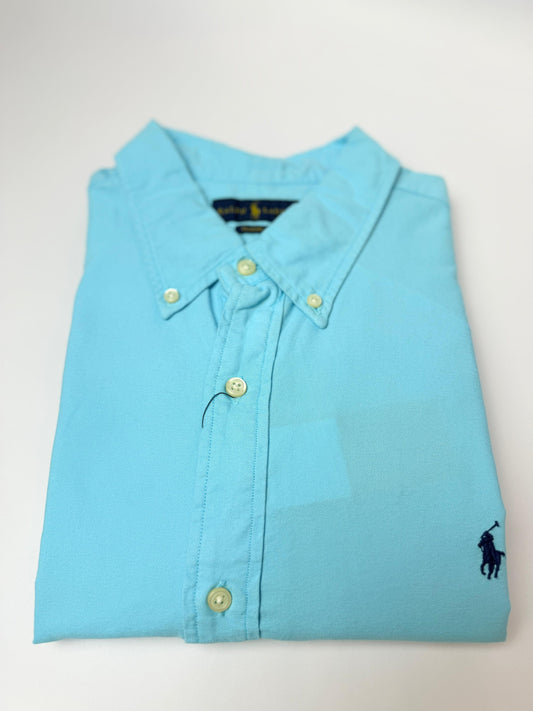 Camisa Polo R.L hombre Oxford Azul Cielo Caballo Azul