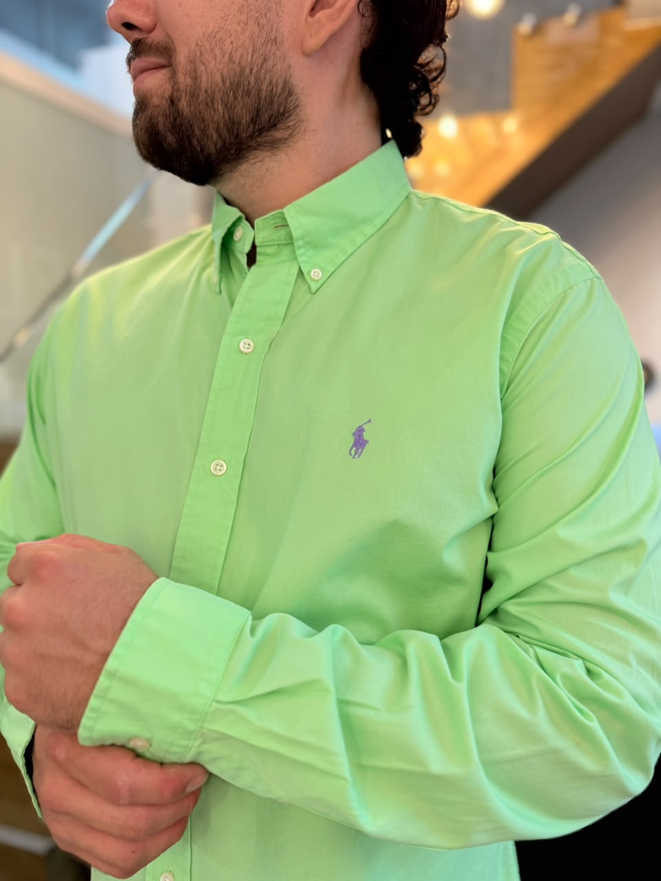 Camisa Polo R.L hombre Algodón Verde Limón Caballo Lila