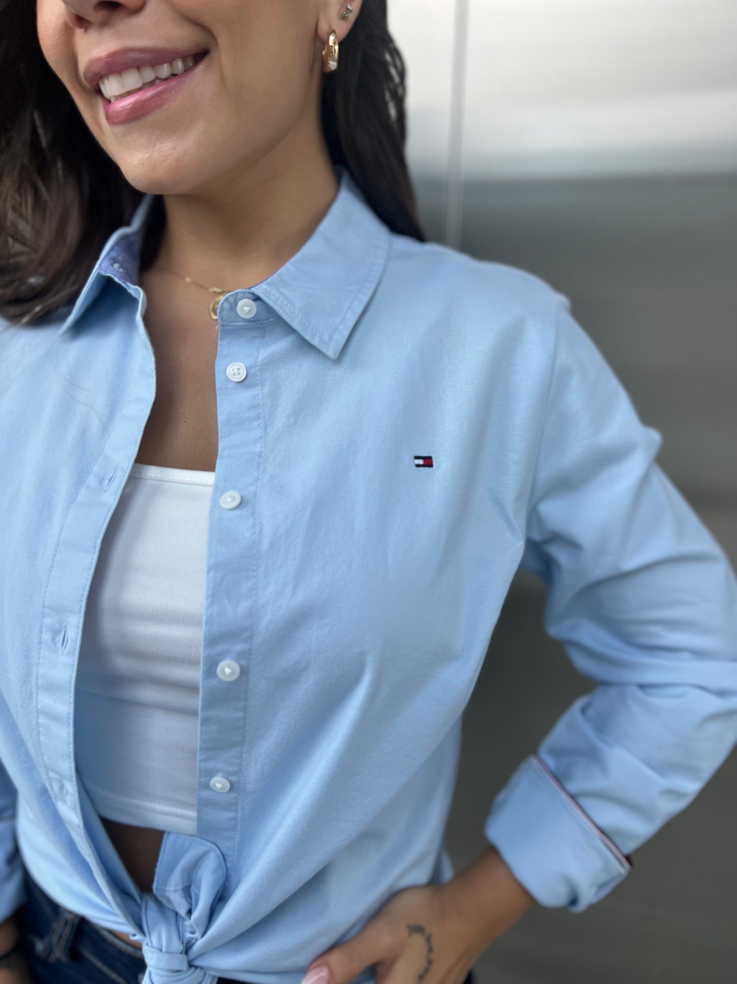 Camisa Tommy Hilfiger Mujer Celeste Oxford