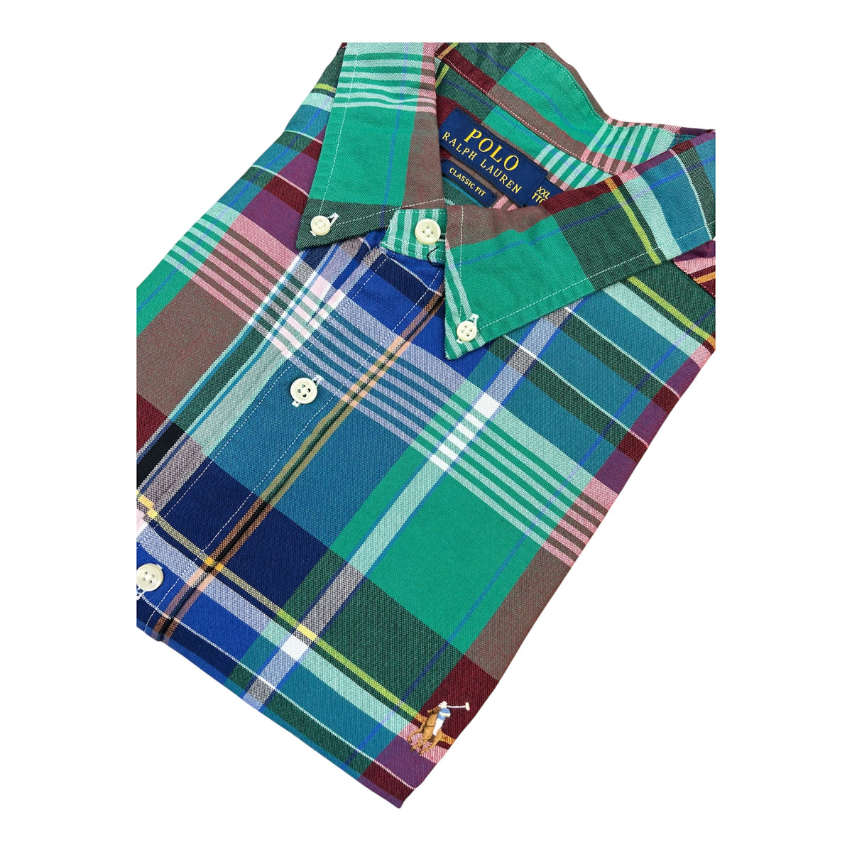 Camisa Polo R.L hombre Oxford Cuadros Verdes Con Rojo Caballo Multicolor