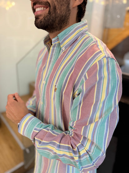 Camisa Polo R.L hombre Oxford Rayas Colores Caballo Multicolor